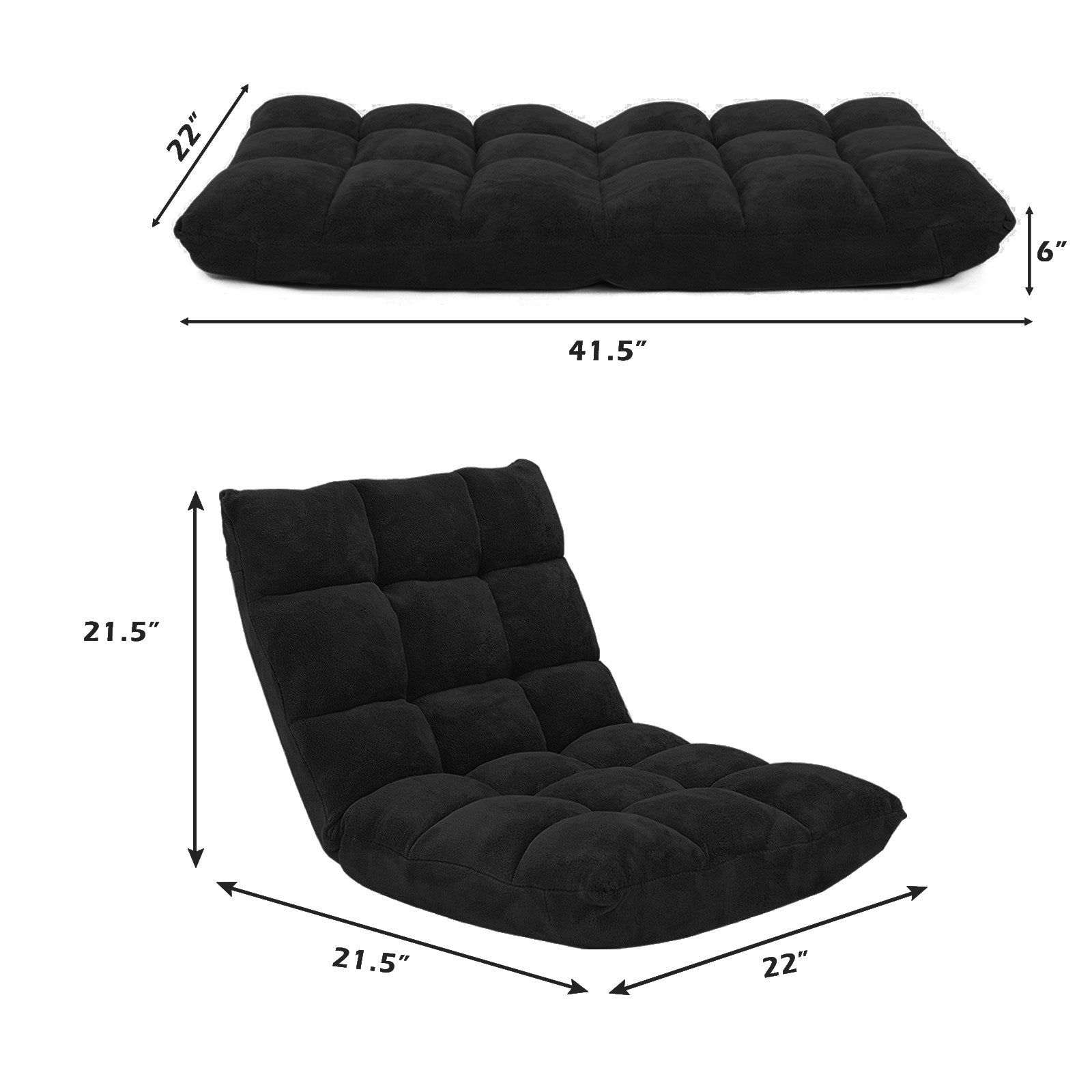 Adjustable 14-position Floor Chair Folding Lazy Gaming Sofa Chair-BlackÂ