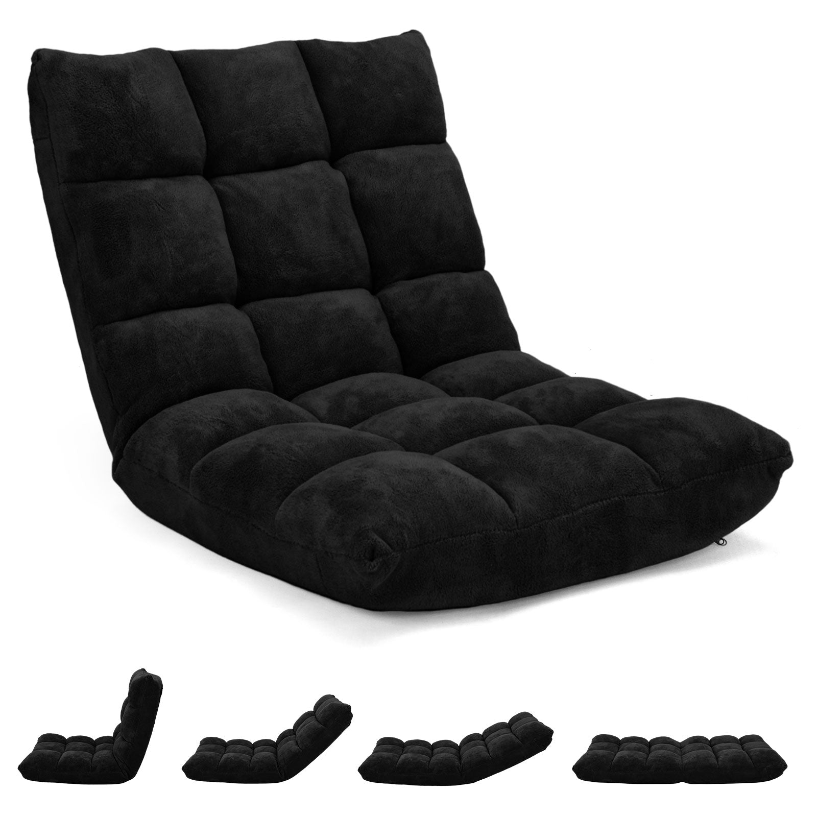 Adjustable 14-position Floor Chair Folding Lazy Gaming Sofa Chair-BlackÂ