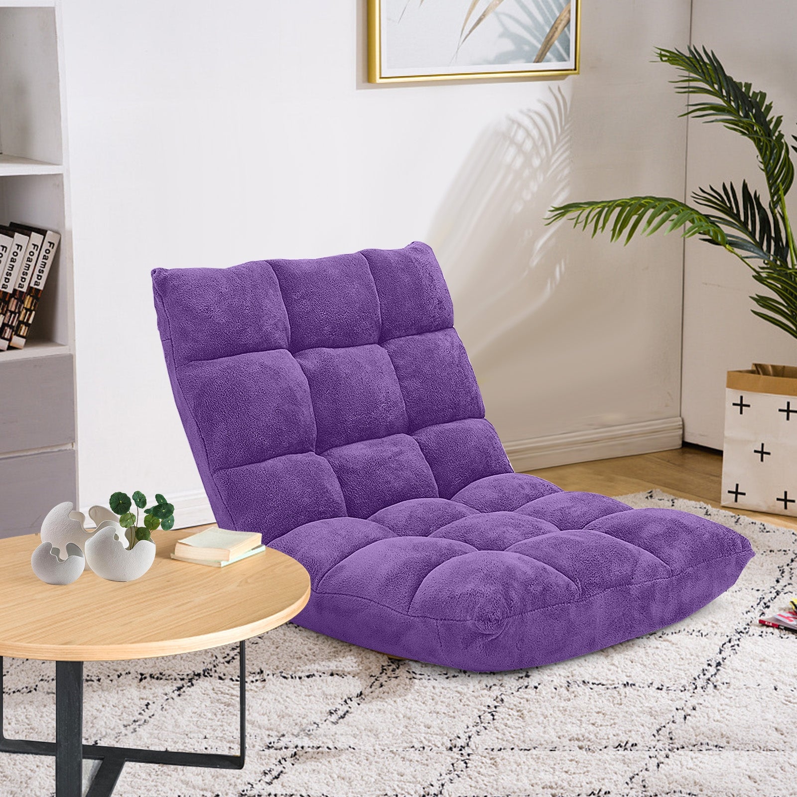 Adjustable 14-position Cushioned Floor Chair-PurpleÂ