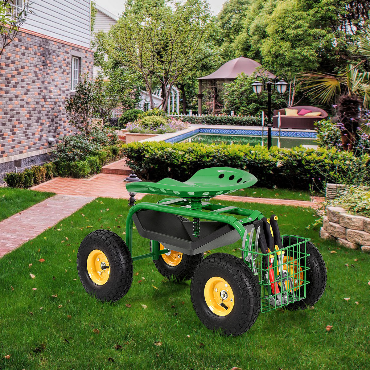 Red/Green Garden Cart Rolling Work Seat With Heavy Duty Tool Tray Gardening Planting-GreenÂ