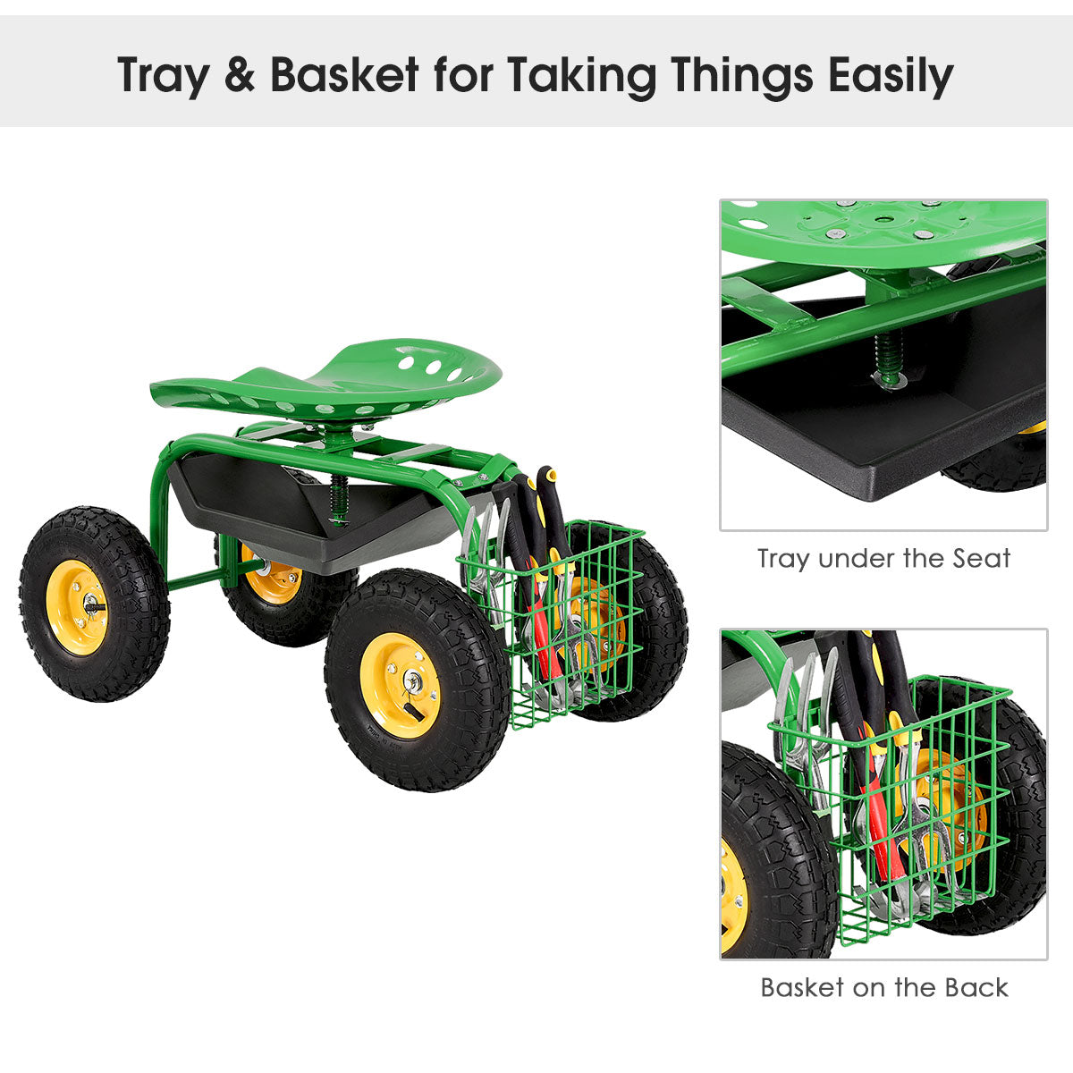 Red/Green Garden Cart Rolling Work Seat With Heavy Duty Tool Tray Gardening Planting-GreenÂ