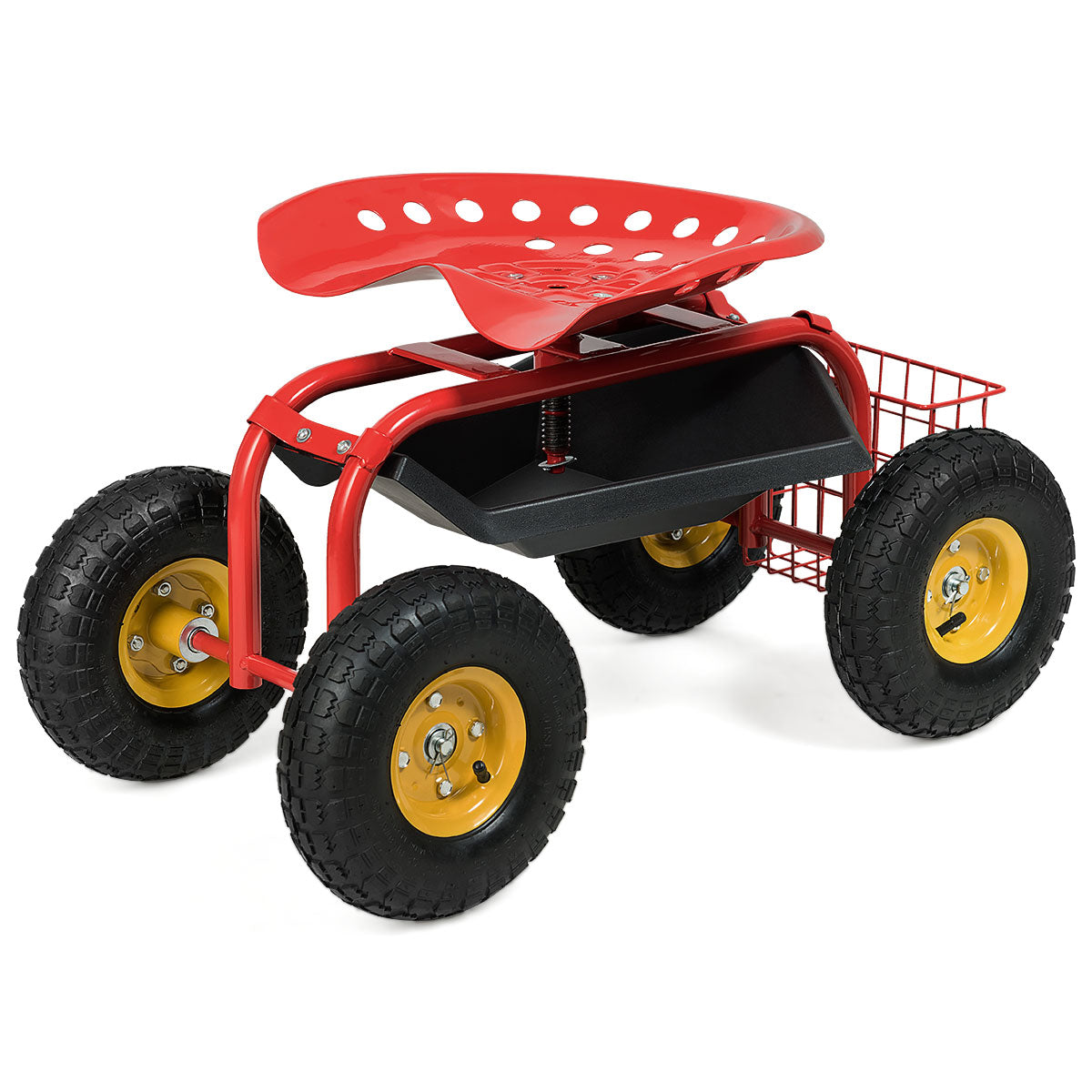 Red/Green Garden Cart Rolling Work Seat With Heavy Duty Tool Tray Gardening Planting-RedÂ