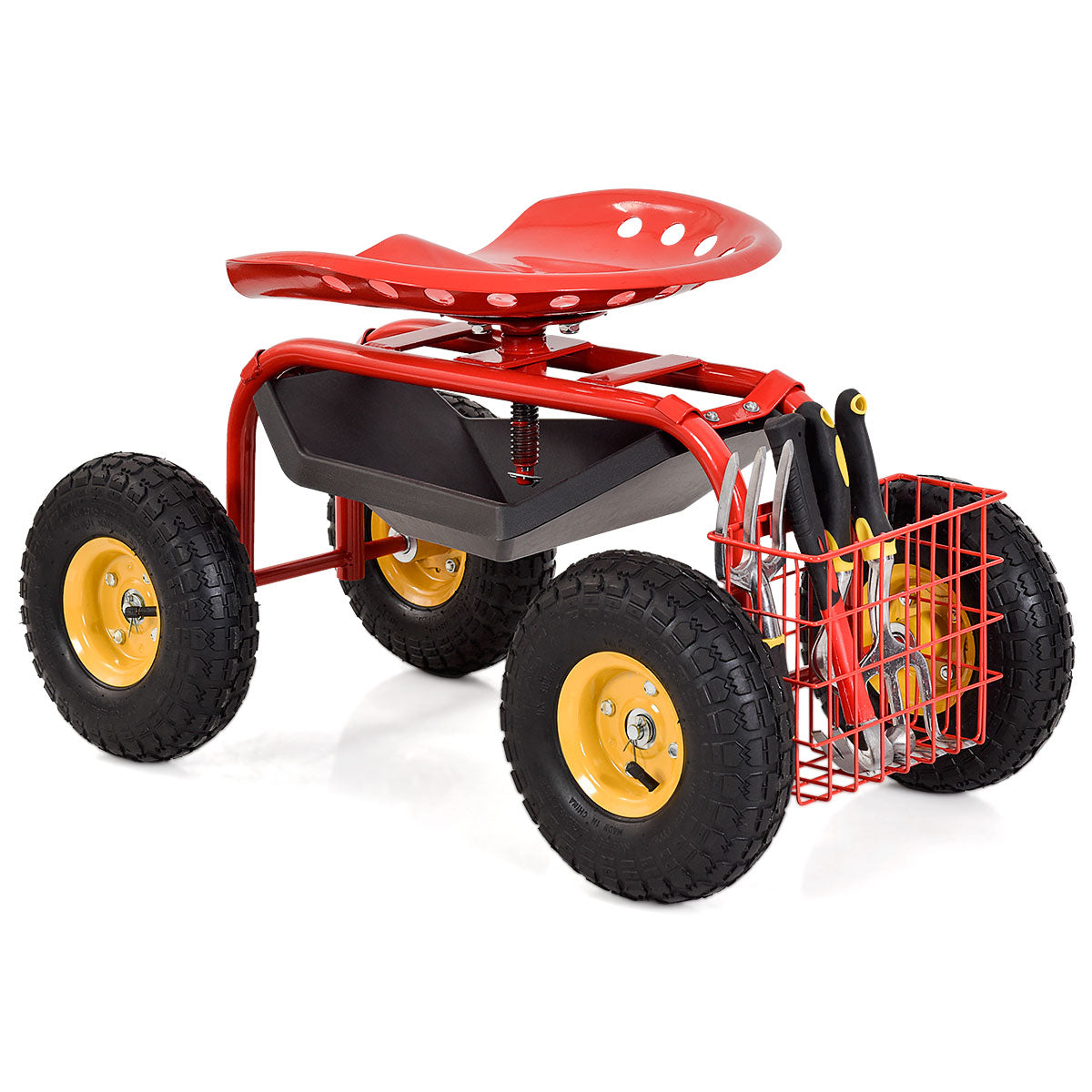 Red/Green Garden Cart Rolling Work Seat With Heavy Duty Tool Tray Gardening Planting-RedÂ