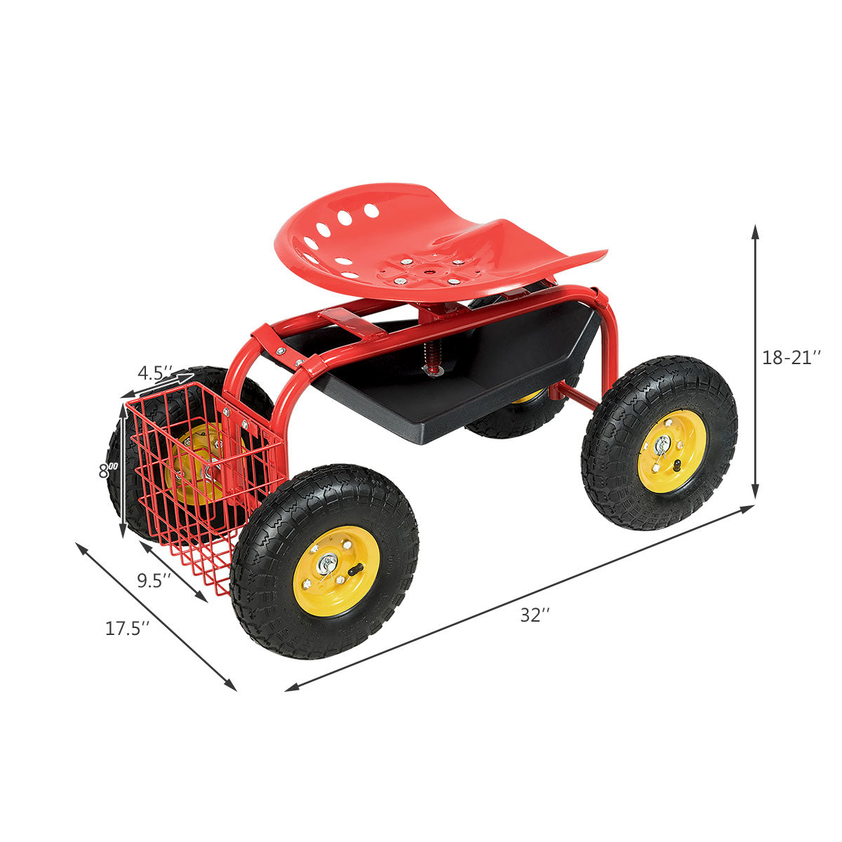 Red/Green Garden Cart Rolling Work Seat With Heavy Duty Tool Tray Gardening Planting-RedÂ