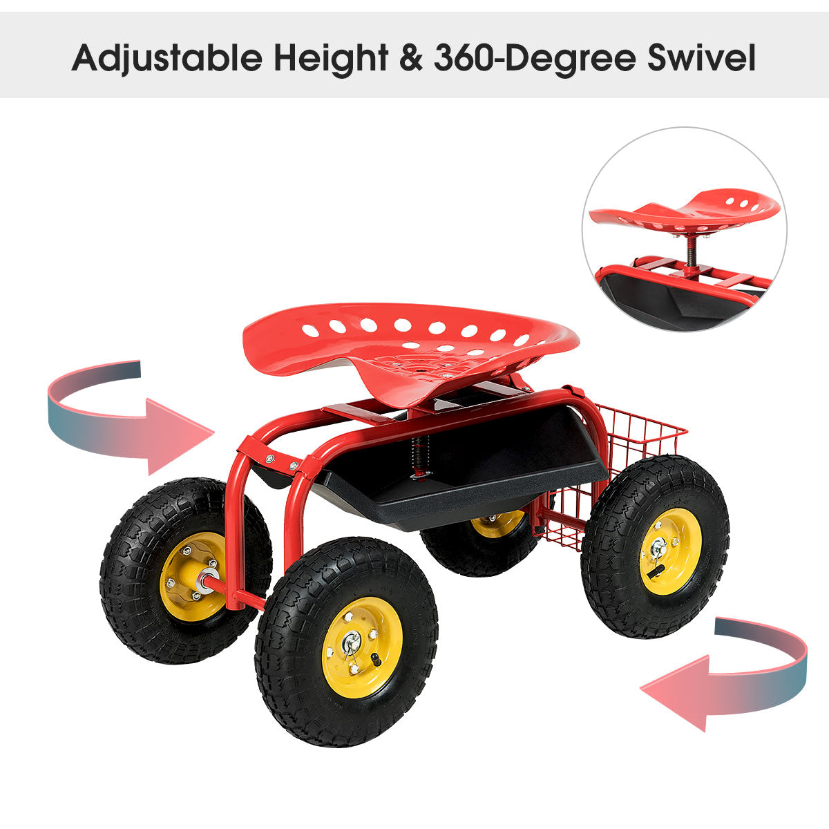 Red/Green Garden Cart Rolling Work Seat With Heavy Duty Tool Tray Gardening Planting-RedÂ