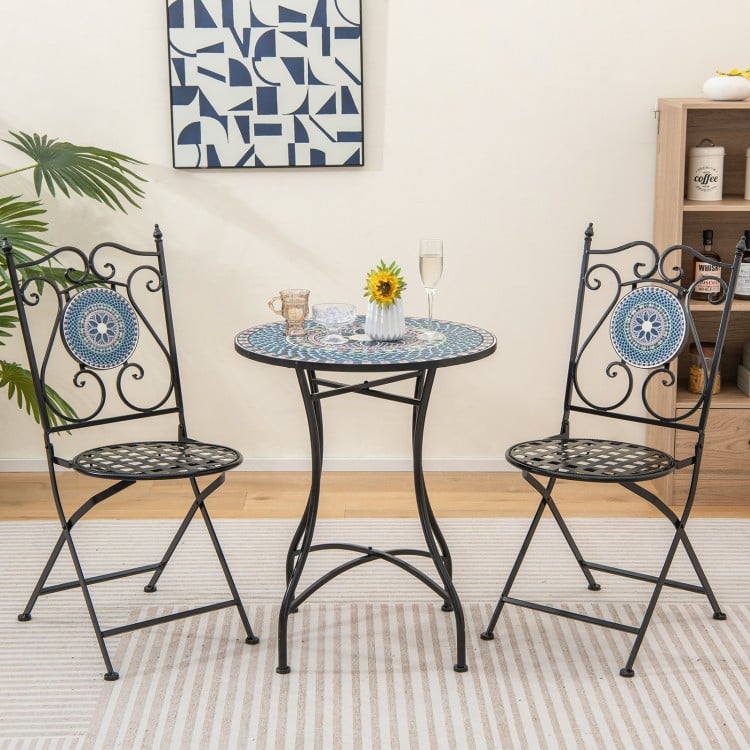 Set of 2 Mosaic Chairs for Patio Metal Folding Chairs-A