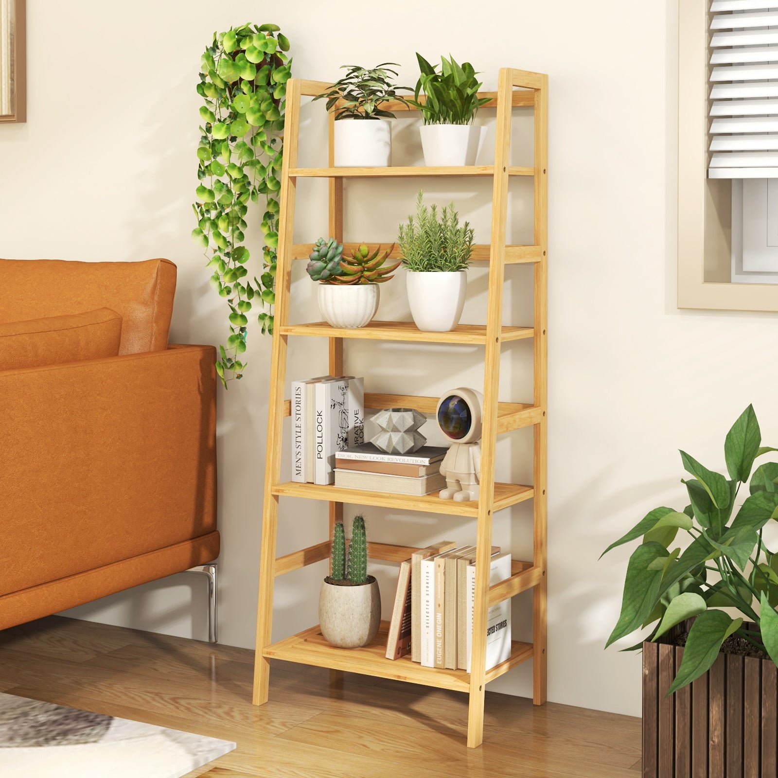 47.5 Inch 4-Tier Multifunctional Bamboo Bookcase Storage Stand RackÂ
