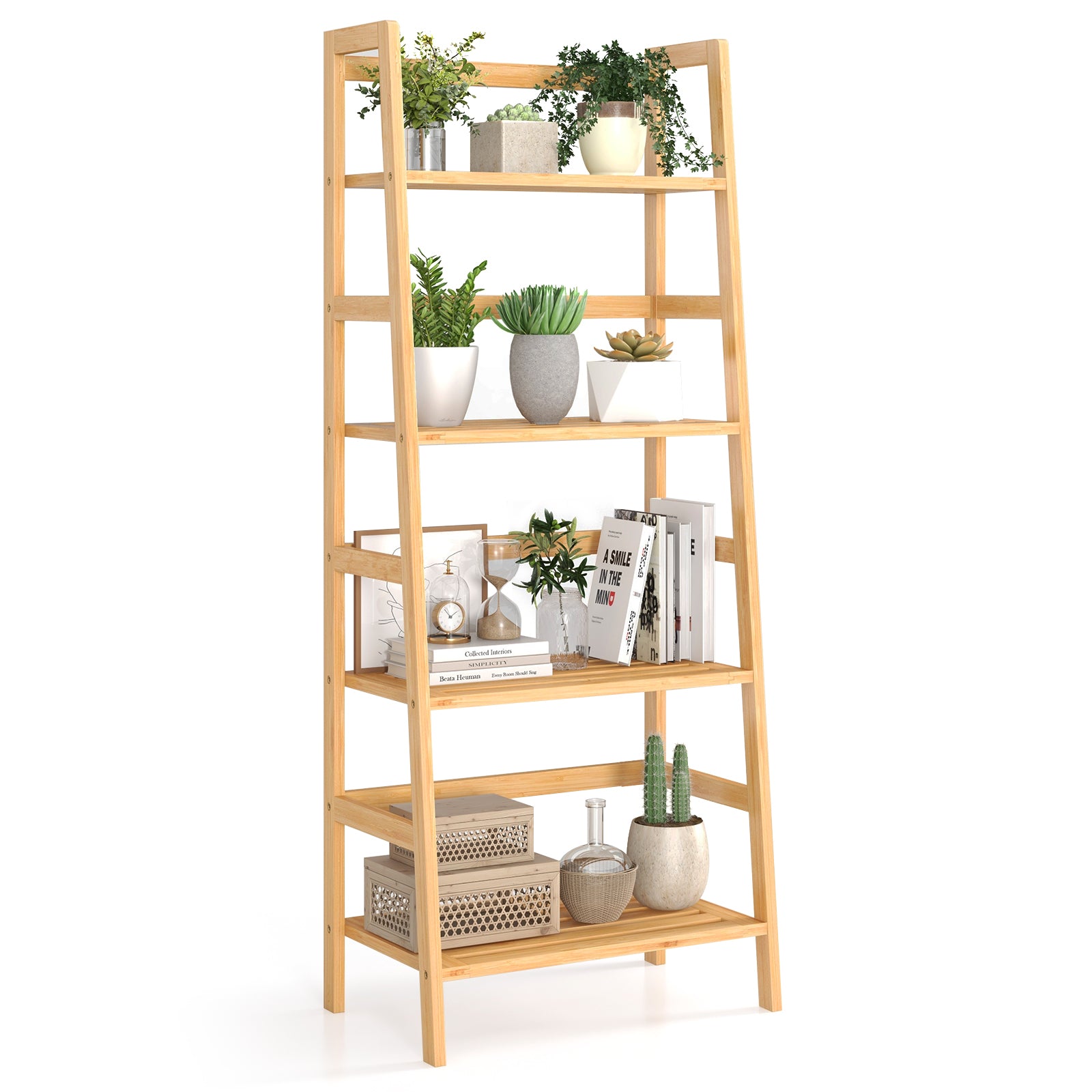 47.5 Inch 4-Tier Multifunctional Bamboo Bookcase Storage Stand RackÂ