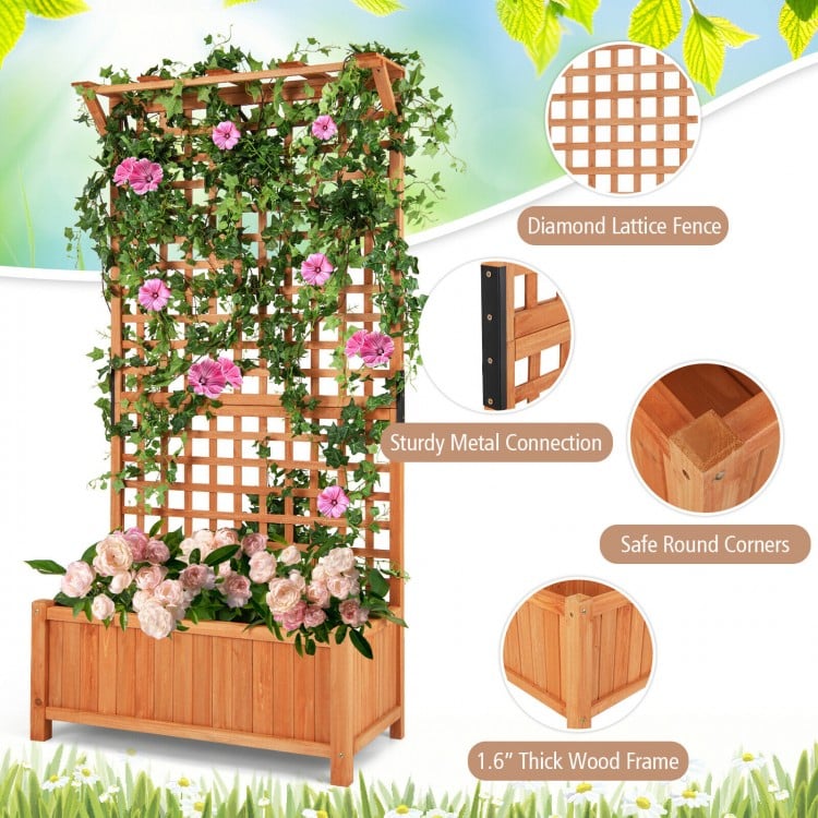 Raised Garden Bed with Trellis and Hanging Roof-Natural