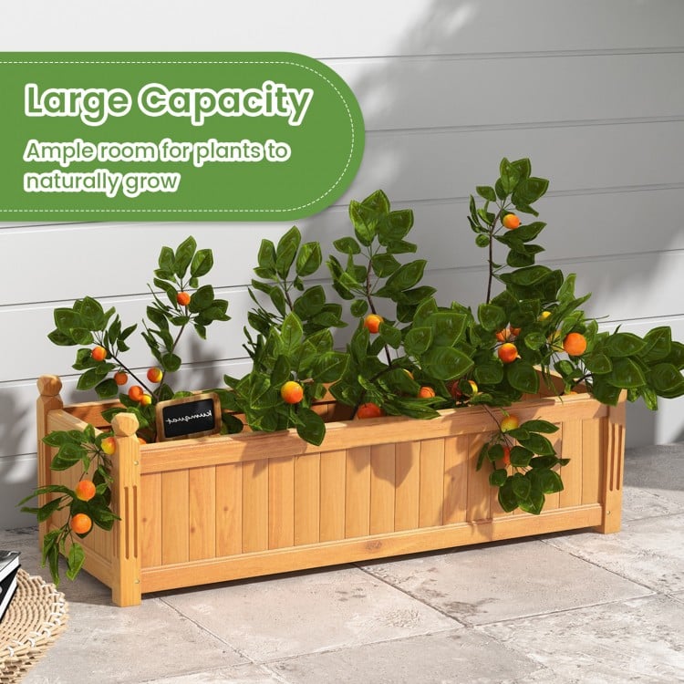 Wooden Rectangular Garden Bed with Drainage System-Natural