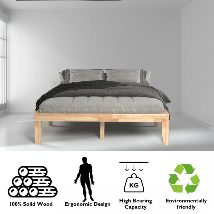 Queen Size 14 Inch Wooden Bed Mattress Frame-Natural