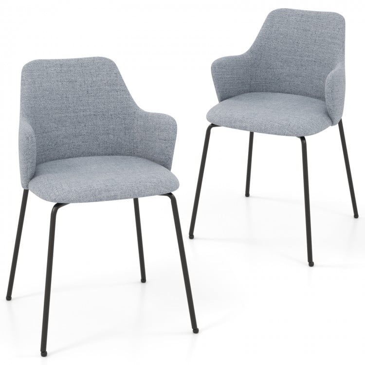 Dining Chairs Set of 2 with Curved Backrest Wide Seat and Armrests-Gray