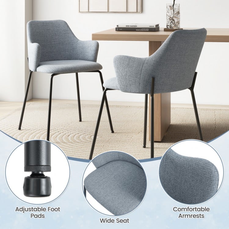 Dining Chairs Set of 2 with Curved Backrest Wide Seat and Armrests-Gray