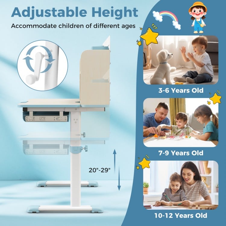 Height Adjustable Kids Study Desk with Tilt Desktop for 3-12 Years Old-Blue