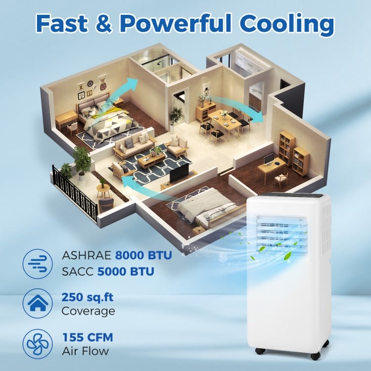3-in-1 8000 BTU Portable Air Conditioner with Remote Control-White