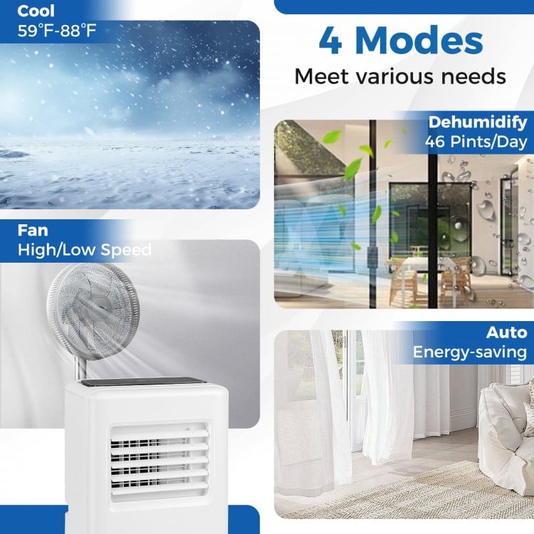 3-in-1 8000 BTU Portable Air Conditioner with Remote Control-White