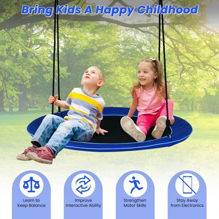 40 Inches Saucer Tree Swing Round with Lights for Kids and Adults-Navy