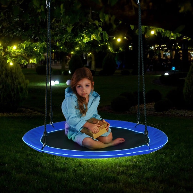 40 Inches Saucer Tree Swing Round with Lights for Kids and Adults-Navy