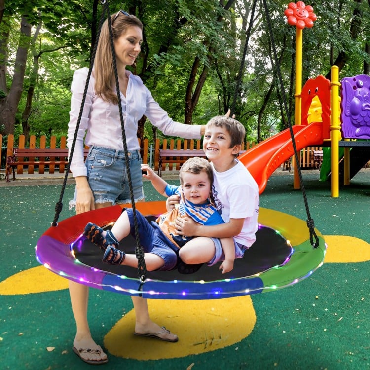40 Inches Saucer Tree Swing Round with Lights for Kids and Adults-Multicolor