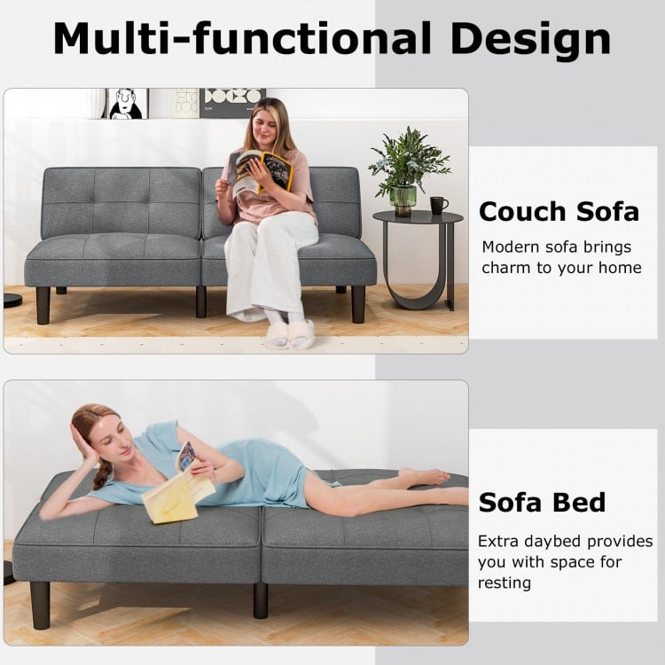 Convertible Folding Futon Sofa Bed with 6-Position Adjustable Backrest-Gray