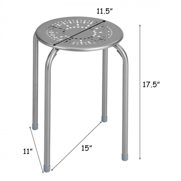 6-Pack Stackable Multifunctional Daisy Design Backless Round Metal Stool Set-Grey