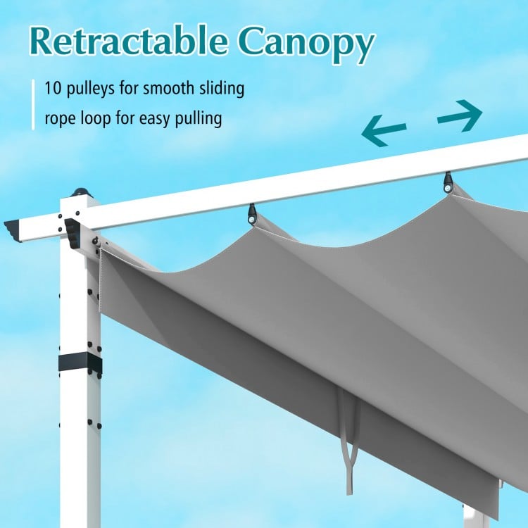 Outdoor Pergola with Retractable Canopy and Aluminum Frame-Gray