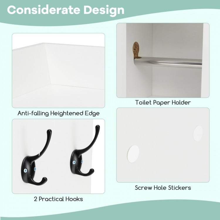 Over The Toilet Storage Cabinet with Sliding Barn Door and Adjustable Shelves-White
