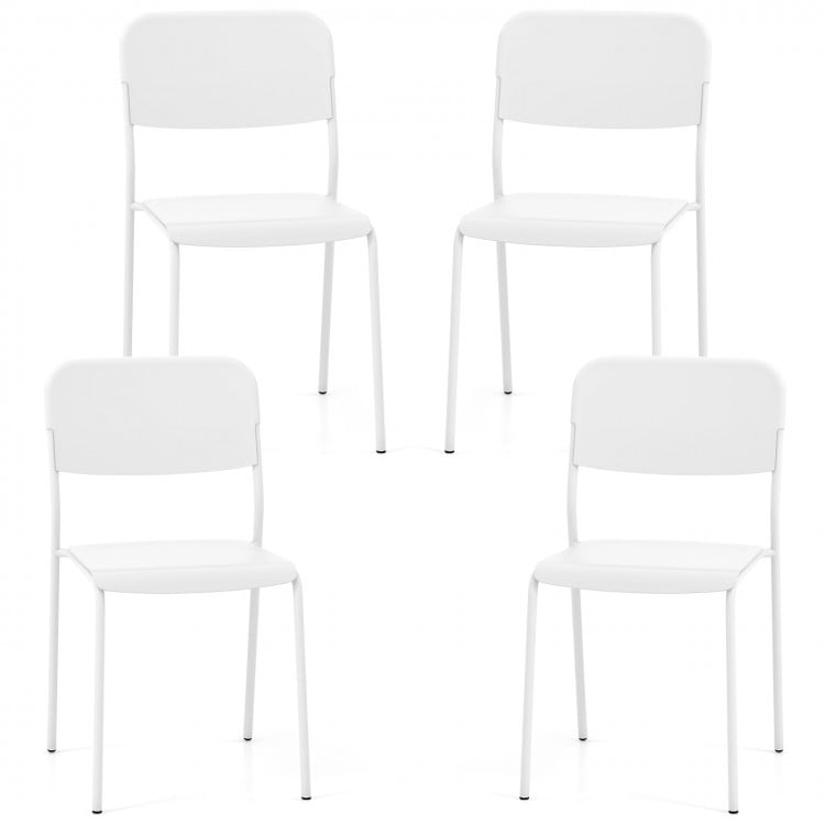 Modern Dining Chairs Set of 4 with Tilted Backrest and Sturdy Metal Legs-White