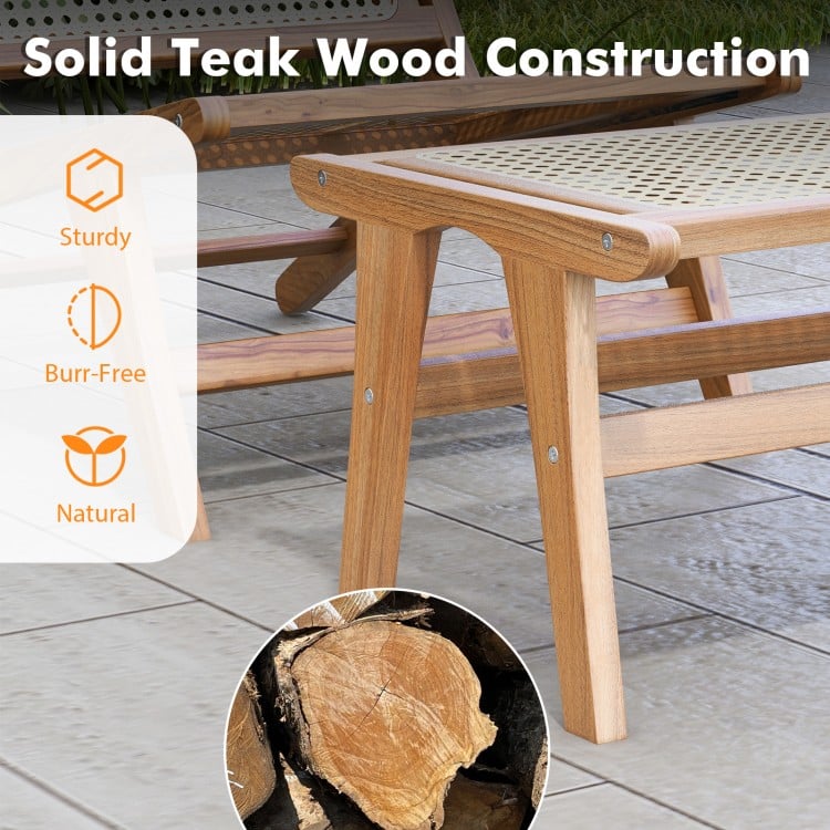 Natural Teak Wooden Foot Rest with Handwoven Rattan - Natural