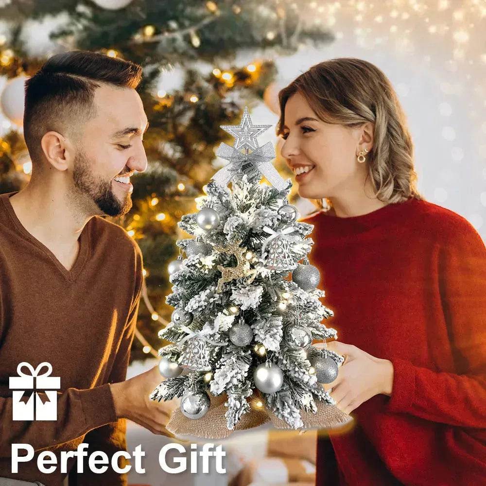 2ft Mini Christmas Tree Decoration With Flocked Snowflakes, Xmas Ornaments For Table Top For Home & Office