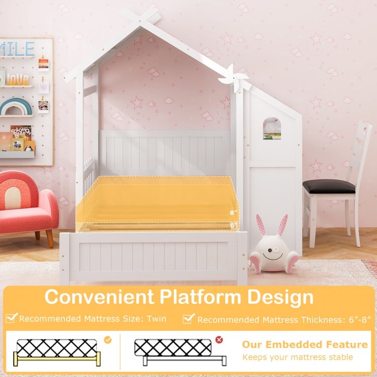 Twin House Bed with with 2 Drawers and Windmill-White