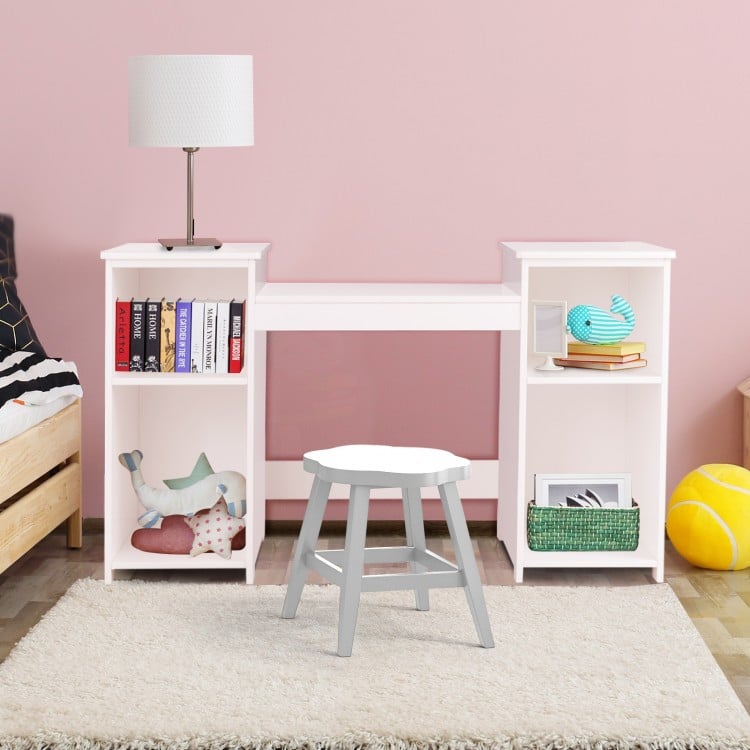 Kids Tri Folding Mirror Makeup Dressing Vanity Table Set-White