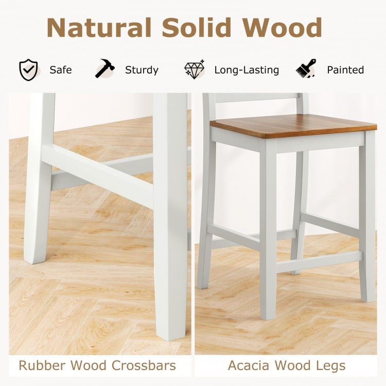 Set of 2 Counter Bar Stool with Inclined Backrest and Footrest-Gray