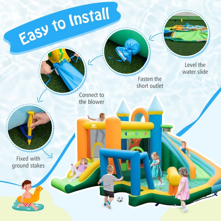 Inflatable Water Slide with Dual Slides and Splash Pool Bounce House with 680W Blower