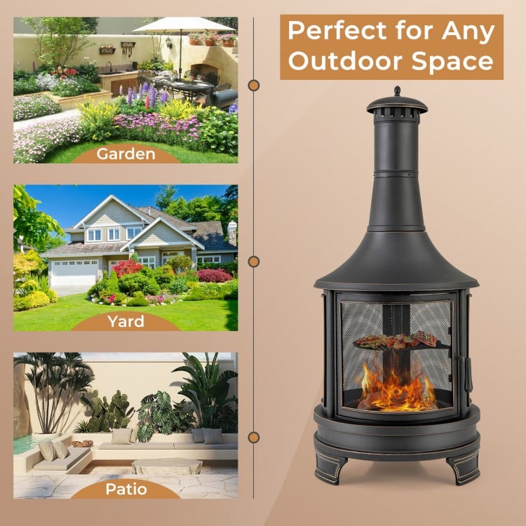 30 Inch Outdoor Fire Pit Chininea with Grill for Garden Backyard BBQ Bonfire Deck and Patio