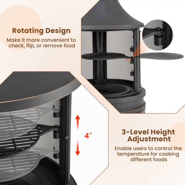 30 Inch Outdoor Fire Pit Chiminea with Grill for Garden BBQ