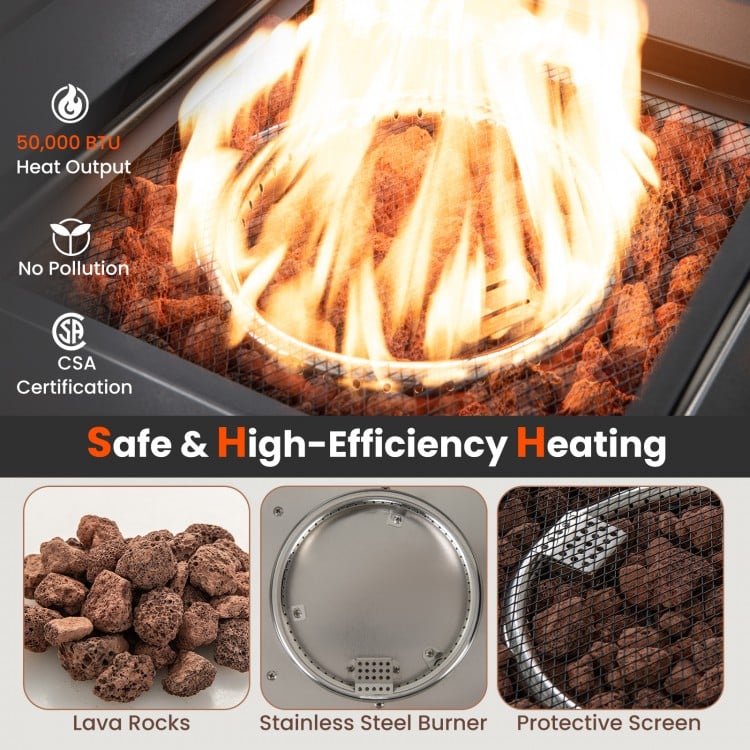 29 Inch Propane Rattan Firepit Table with Lava Rocks and Protective Cover