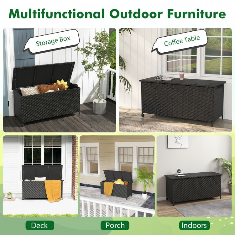 85 Gallon Outdoor Storage Box with Removable Liner and Universal Wheels-Black