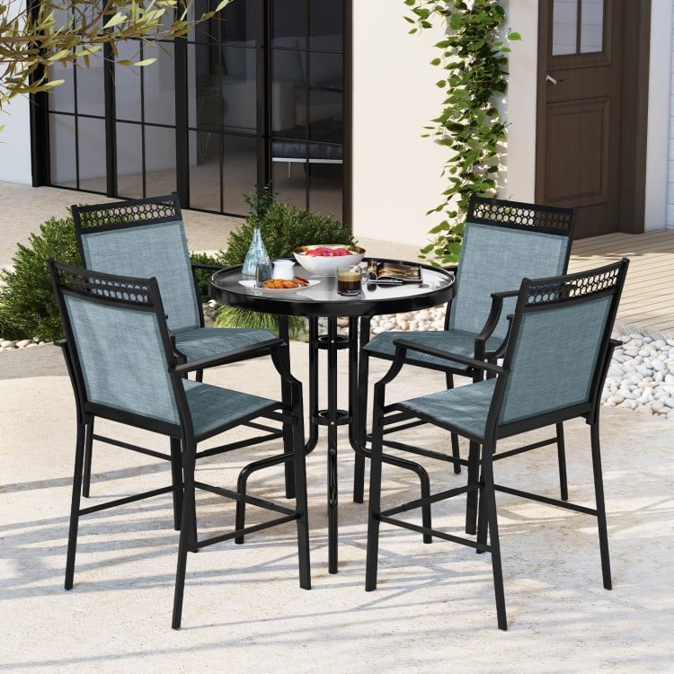 Outdoor Counter Stools Set of 2 Heavy-Duty Barstools with Footrest and Armrests-Red