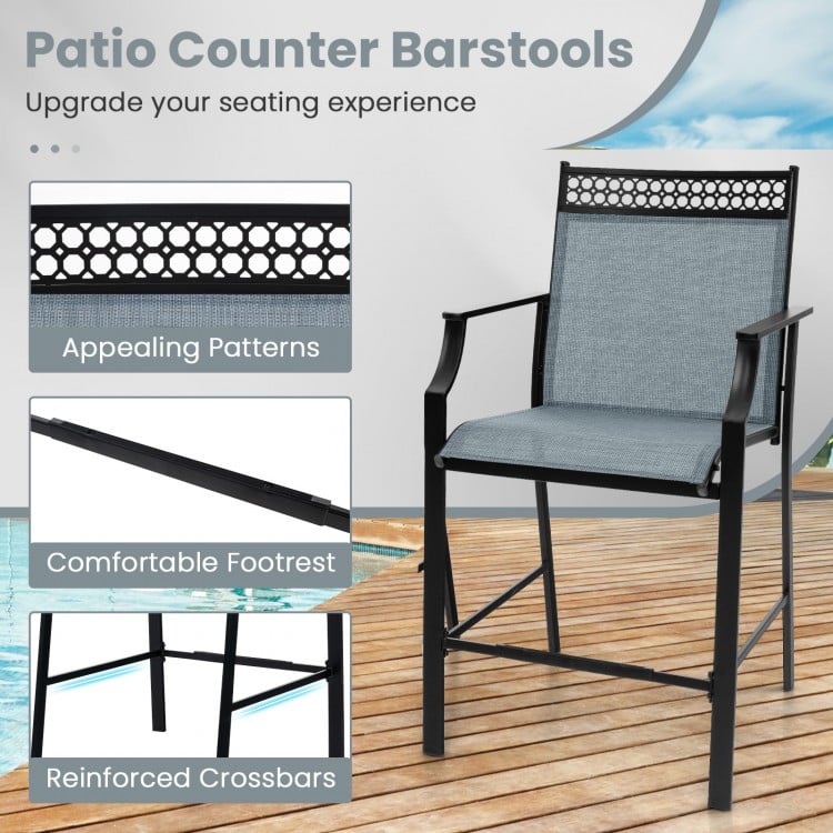Outdoor Counter Stools Set of 2 Heavy-Duty Barstools with Footrest and Armrests-Red