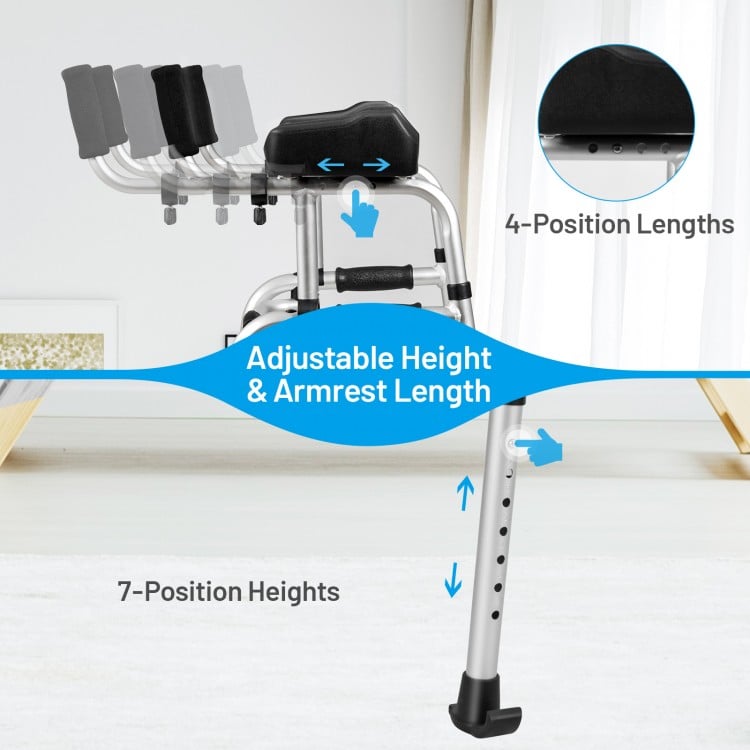 Folding Height Adjustable Walking Frame with Armrest Support-Silver