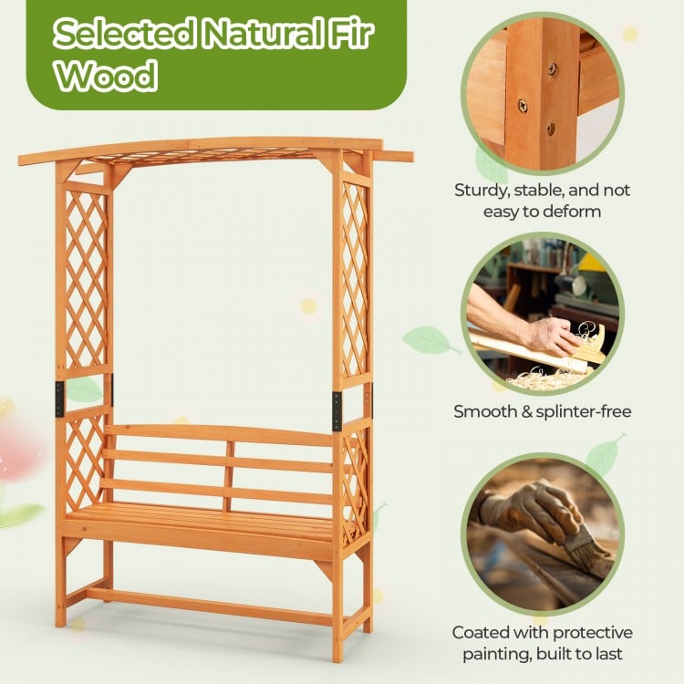 6.5 FT Tall Patio Garden Arbor with Pergola and 2-Seat Bench for Garden Backyard Decoration-Yellow