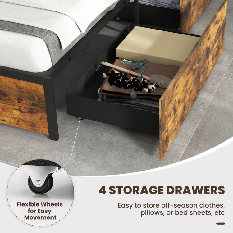 Twin/Full/Queen Bed Frame with LED Lights Upholstered Headboard and 4 Storage Drawers-Twin size