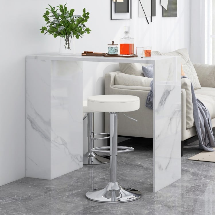 Set of 2 Adjustable Round PU Leather Swivel Barstool with Chrome Footrest-White