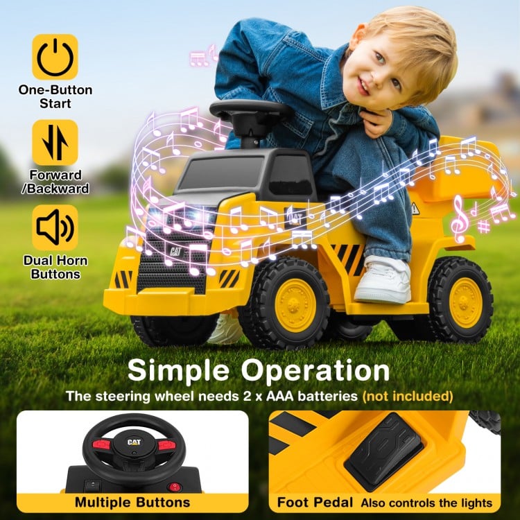 6V Electric Licensed Caterpillar Construction Vehicle with One-Button Start-Yellow