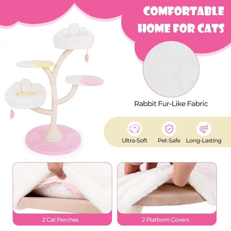Multi-Layer Cat Tree Cat Tower with 2 Cat Perches 2 Platforms-Pink