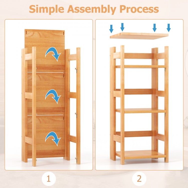 4-Tier Bookshelf Rubber Wood Bookcase with Side Fences for Living Room-14 inches