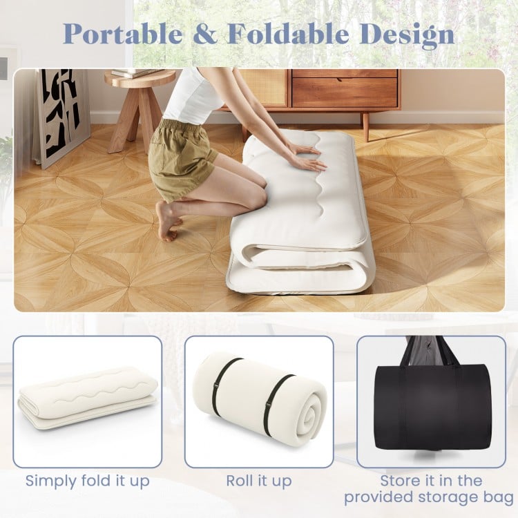 Queen/King/Twin/Full Futon Mattress Floor Sleeping Pad with Washable Cover Beige-Full Size