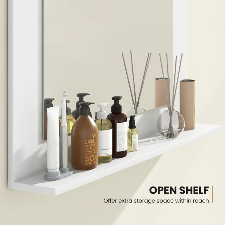 Rectangle Bathroom Mirror with Shelf 23.5 x 17.5 Inch and Wood Frame-White