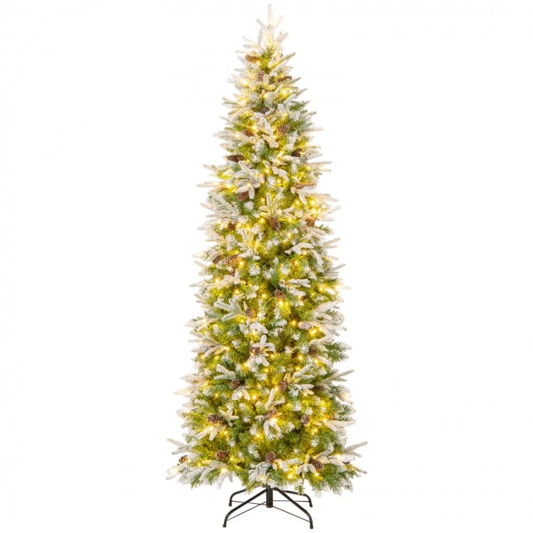 7.5 Feet Pre-Lit Artificial Christmas Tree Snow Flocked Hinged